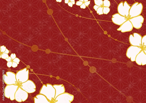 Fototapeta 金色の桜の花と麻の葉模様の背景素材