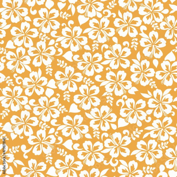 Fototapeta Allover stylized Hibiscus repeat vector pattern. Random layout
