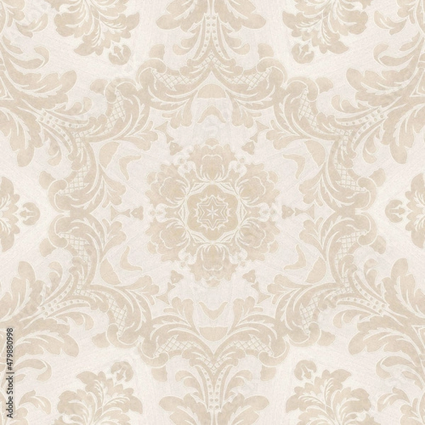 Fototapeta Beige damask wallpaper texture. Symmetric pattern. 