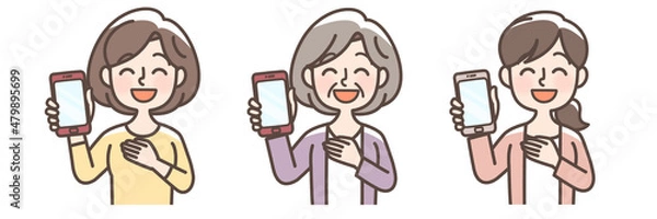 Fototapeta スマートフォンをもって安心している女性セット