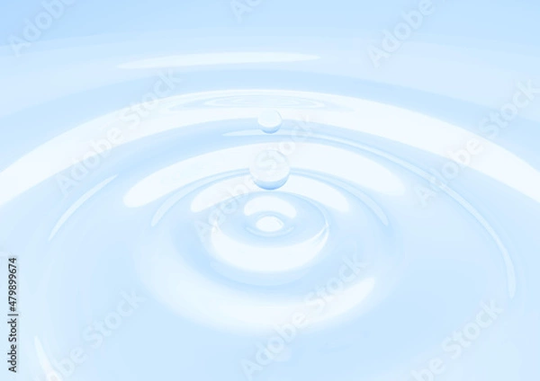 Obraz 雫と波紋が広がる水色の液体、背景素材