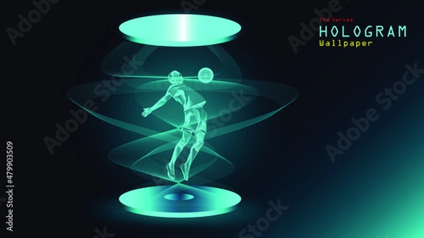 Fototapeta The series of hologram wallpaper. Action figure of a football player on light projection.