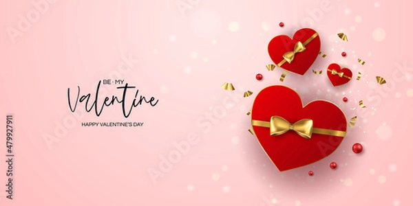 Fototapeta Saint valentine day background with colorful hearts with frame. Happy valentines day and weeding design elements. Vector illustration. Pink Background With hearts. Doodles and curls. Be my valentine.