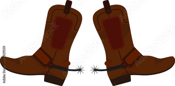 Fototapeta Vector illustration on a colorless background with the pair of brown cowboy boots