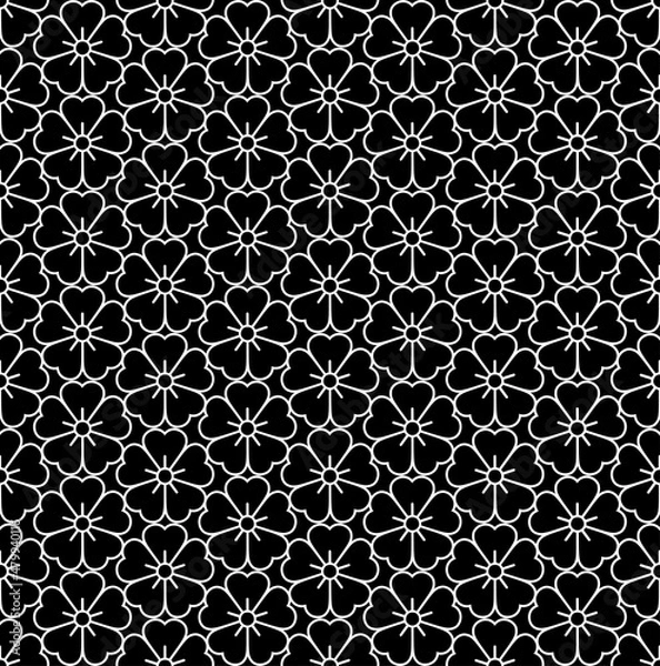 Obraz Seamless Japanese flowers Vector pattern on white