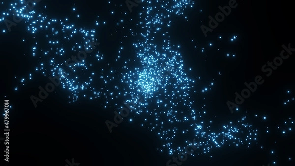 Fototapeta A glowing light effect with blue particles isolated on a dark background.