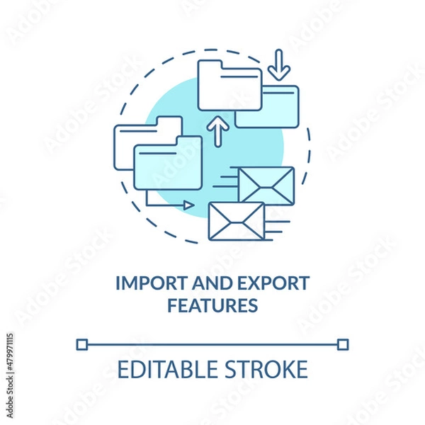Obraz Import and export features turquoise concept icon. Elearning platform abstract idea thin line illustration. Isolated outline drawing. Editable stroke. Roboto-Medium, Myriad Pro-Bold fonts used