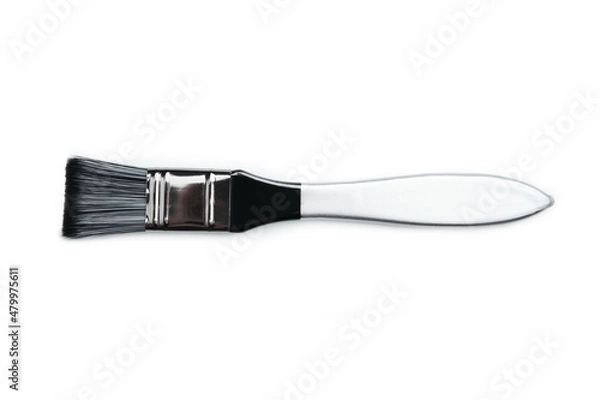 Fototapeta Different brushes with paints on white background. View of various professional paint brushes isolated on white. Set of brushes for painting in a case