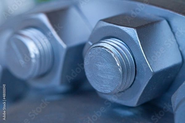 Fototapeta Joint of two flanges by bolts and nuts