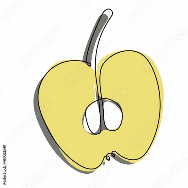 Obraz Doodle sketch food apple. Half apple. colorful. Continuous outline hand draw