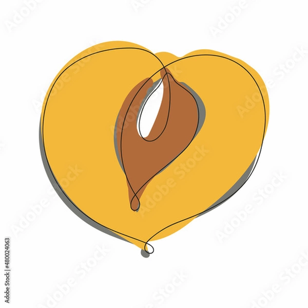 Obraz Vector isolated half a sliced peach contour line doodle drawing. Colorful. continuous line