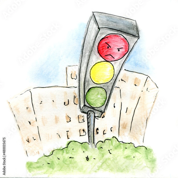 Obraz traffic light with evil painted face