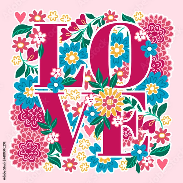 Obraz Vector hand drawn floral composition with word LOVE