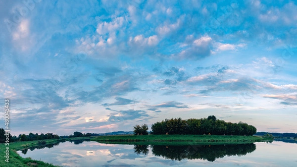 Obraz Cycle path around the Morava River, at sunset