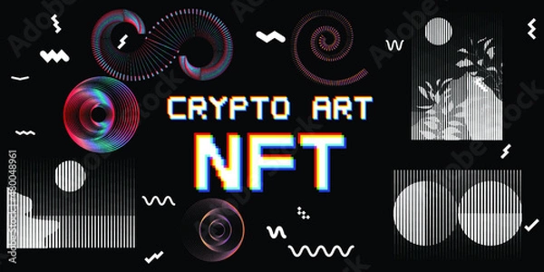 Fototapeta Nft . Modern crypto art background . Vector design logo . Abstract contemporary art . 