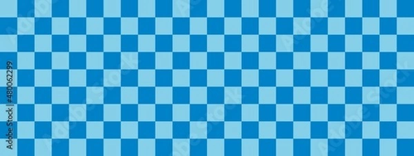 Fototapeta Checkerboard banner. Blue and Sky blue colors of checkerboard. Small squares, small cells. Chessboard, checkerboard texture. Squares pattern. Background.