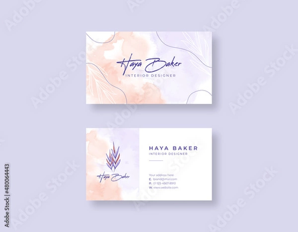 Fototapeta Beautiful watercolor business card template