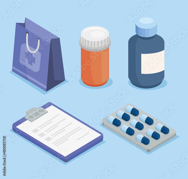 Obraz five medicine isometric icons