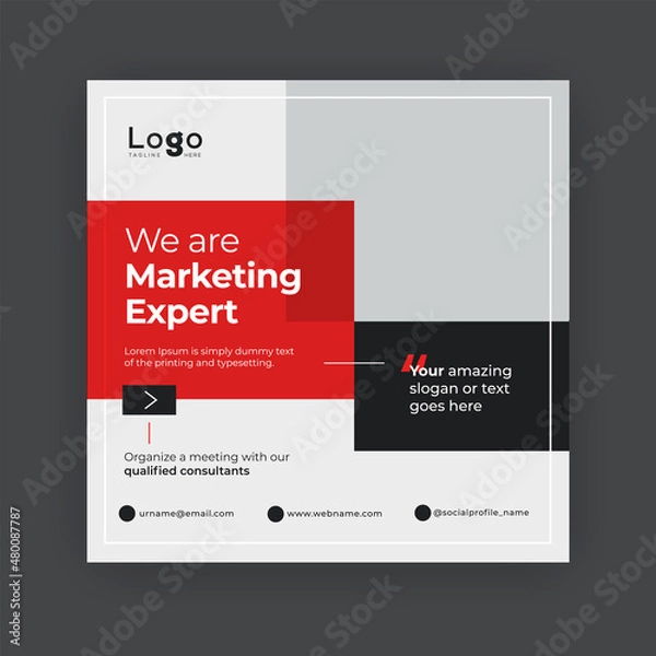 Fototapeta Design white square web banners for social media with place for photo, diagonal transparent color elements