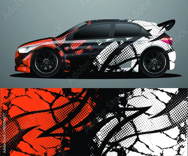 Obraz Rally car decal graphic wrap vector, abstract background