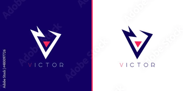 Fototapeta Letter V victor minimal prism Abstract logo with line art icon Template. it can be used as the logo for corporate, business, and gaming
