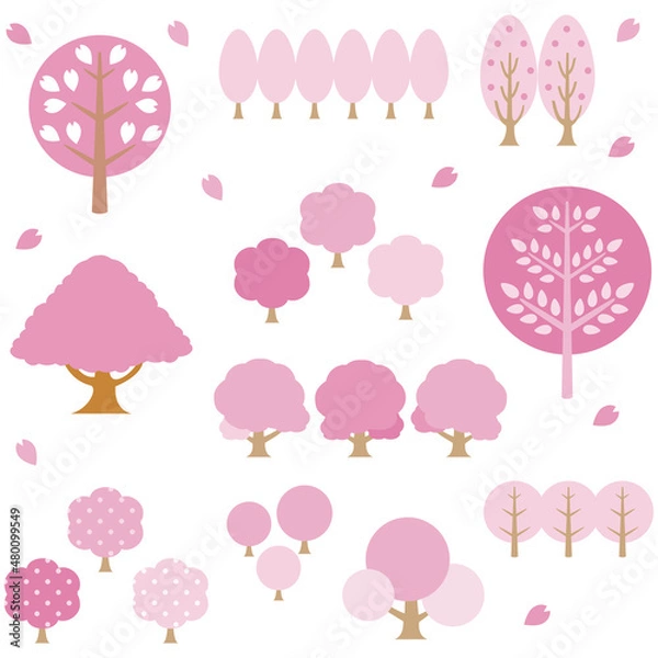 Fototapeta 春　さくら　桜　花　木　かわいい　おしゃれ　シンプル　イラスト素材セット