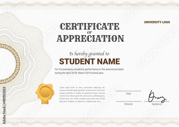 Fototapeta Certificate or diploma template with guilloche style in vector illustration.