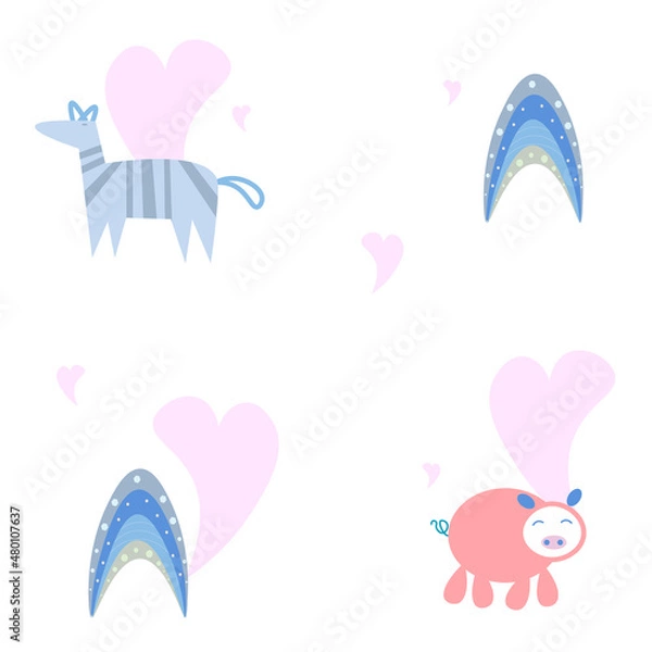 Obraz Zebras semaless  pattern with background animals.Vector illustration.