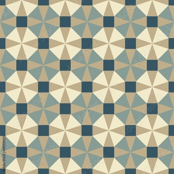 Fototapeta Abstract seamless geometric pattern, vintage style, shapes,  elements, ornament, vector