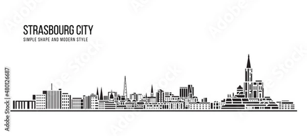 Fototapeta Cityscape Building Abstract Simple shape and modern style art Vector design - Strasbourg city