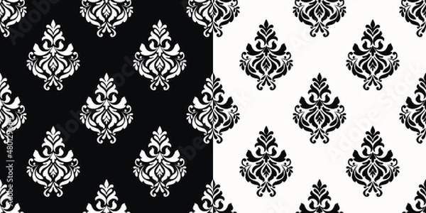 Obraz Seamless black and white damask pattern design. Ornamental background.