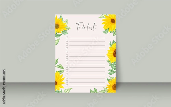 Fototapeta Watercolor sunflower to do list template