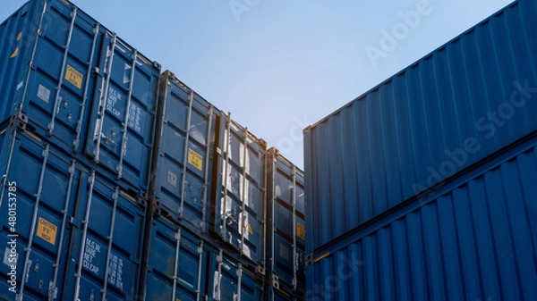 Fototapeta Stack cargo containers box, Cargo freight ship for import export logistics service and transportation