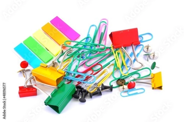 Obraz spinacz, pinezka, artykuły biurowe