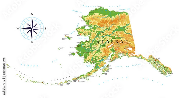 Obraz Alaska highly detailed physical map