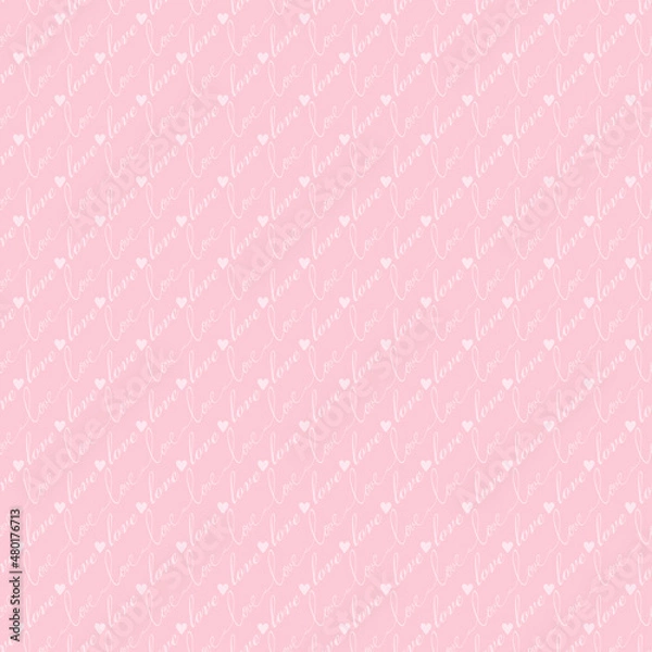 Fototapeta Pink Seamless pattern with text love and hearts
