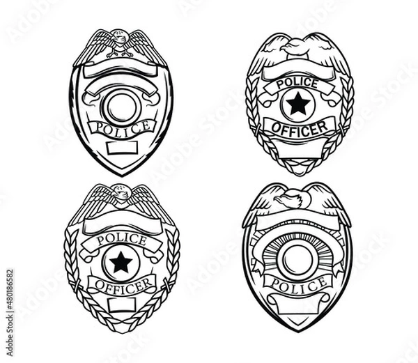 Obraz Set of police badge. Collection of law enforcement agent icon. Sheriff badge. Vector illustration isolated on white background.