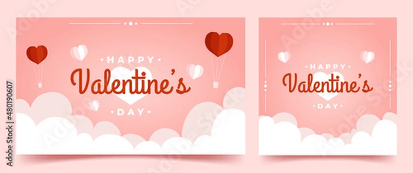 Obraz Valentine's Day background greeting card poster banner with romantic heart pink element