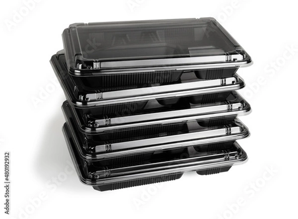Obraz Stack of Black Plastic Takeaway Containers