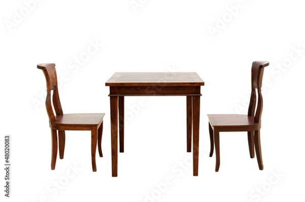 Obraz wooden chair and table isolated on white background