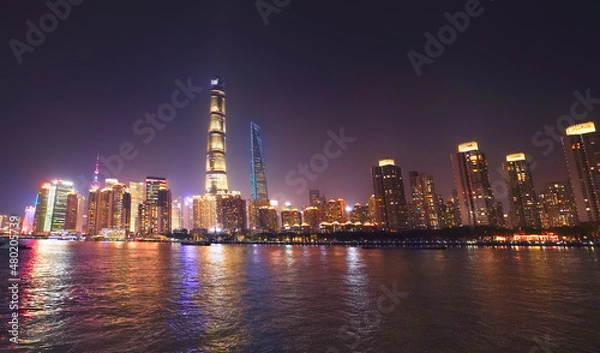 Fototapeta Night view of buildings in Lujiazui, Huangpu River, Shanghai
