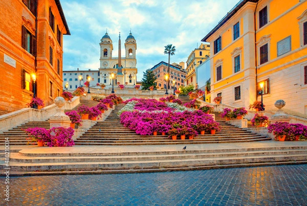 Obraz Piazza de Spagna in Rome, italy. Spanish steps in the morning. Rome architecture and landmark.
