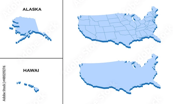 Fototapeta 3d isometric america USA map with region border line