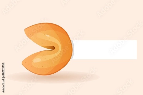 Fototapeta Chinese fortune cookies flat food vector cartoon set on white background. Fortune cookies with blank paper template. open and closed Chinese fortune cookies Vector illustration