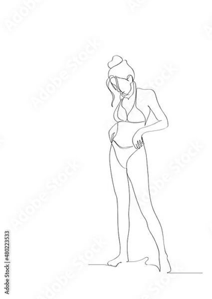 Fototapeta Woman Body One Line Drawing. Vector Minimalist Design for Wall Art, Print, Card, Poster.