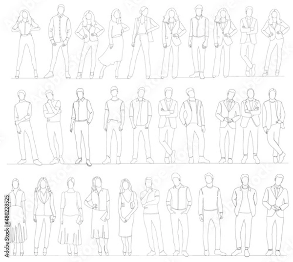 Fototapeta people set of sketches one line drawing,white background,sketch,vector