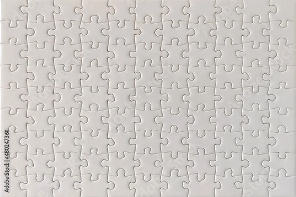 Fototapeta Blank white jigsaw puzzle texture background	