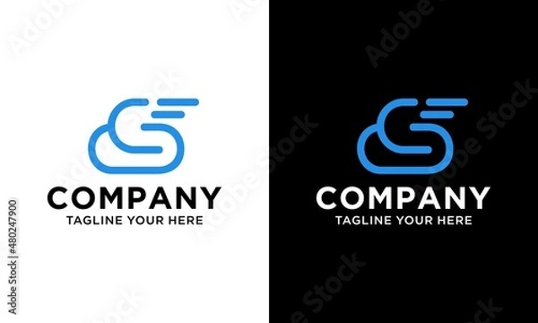 Fototapeta Vector illustration. Cloud with letter s logo, icon flat and vector design template. The cloud logotype for brand or company with text. on a black and white background.