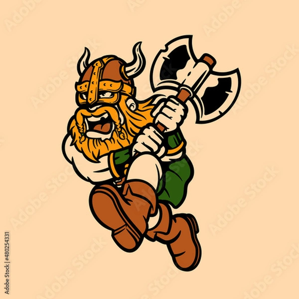 Fototapeta Angry Screaming Viking Cartoon Character Vector