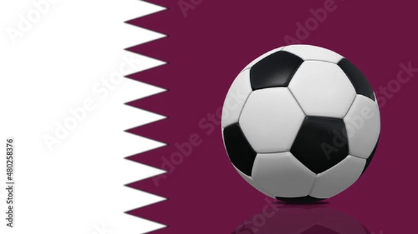 Fototapeta Realistic soccer ball on Qatar flag background